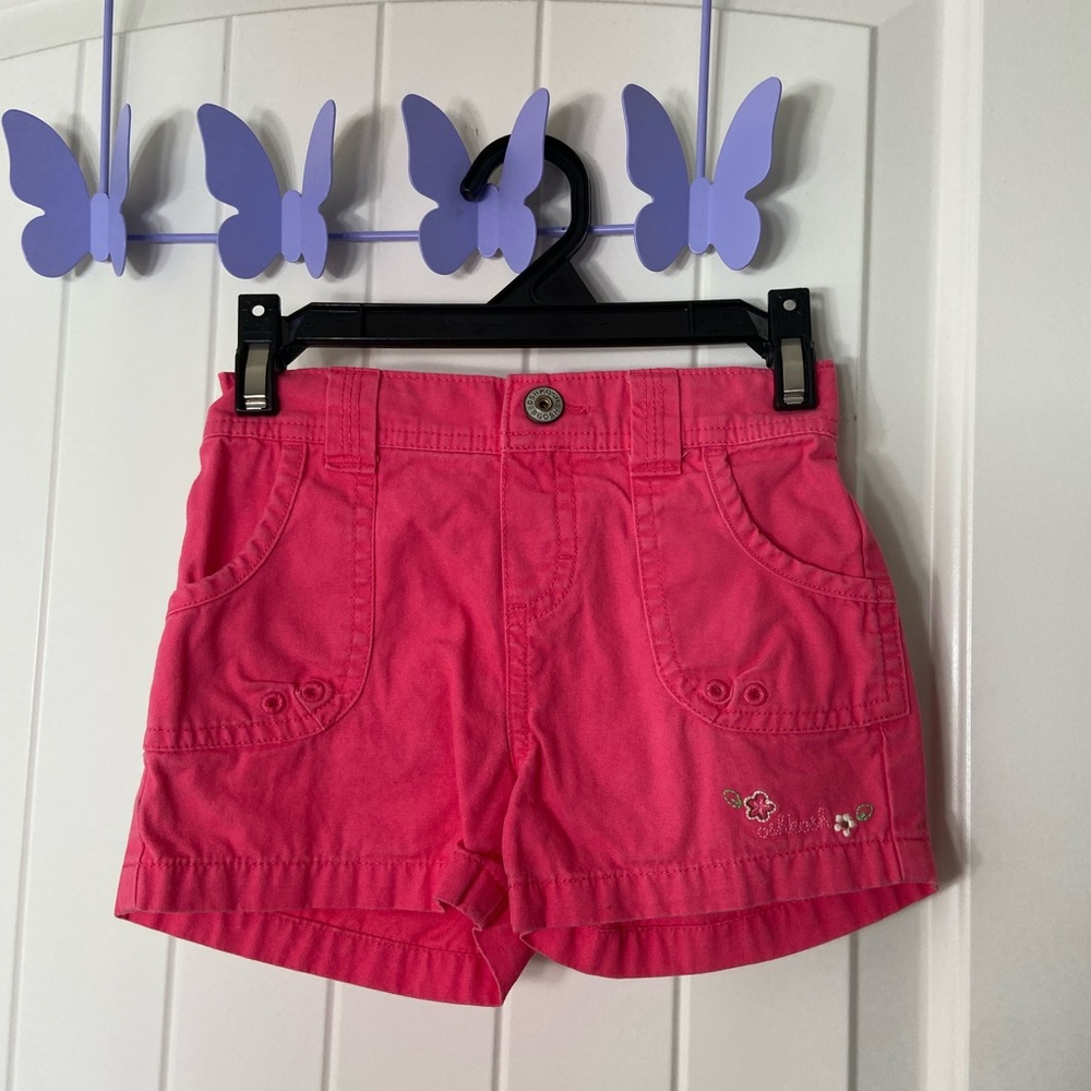 EUC Oshkosh B’gosh toddler girl’s pink floral embroidered elastic‎ summer shorts